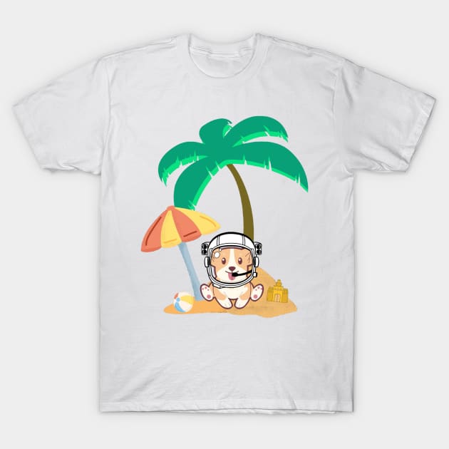 Space Corgi goes to the beach! - The Cool Astronaut Puppy! T-Shirt by LukjanovArt